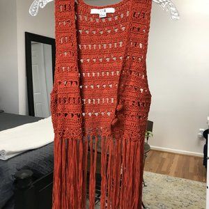 NWOT F21 Burnt Orange Crochet Fringe Festival Vest